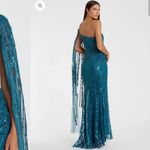 Mac Duggal  20528 Womens Blue One Shoulder Cape Sleeve Embellished Gown Photo 4