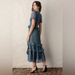 Lulus NWT  Know Your Heart Dusty Blue Polka Dot Ruffled Midi Dress Medium Photo 12