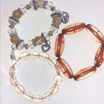 Lot of 3 Silver Tone Glass Beads Plastic Beaded Stretchy Bracelets Photo 4