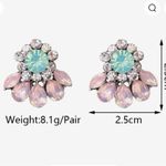 Stud pink and green flowers earrings Photo 4