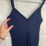 Popular 21 women’s dark blue ribbed button snap thin strap bodysuit stretch S‎ Photo 1