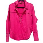 Pilcro Hot Pink Pullover collared Henley Sweatshirt oversized Long Sleeve Sz s Photo 0