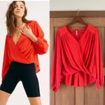 Free People Check On It Faux-Wrap Gauzy Blouse Red/Orange Women’s size XS Photo 1