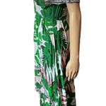 Flying Tomato Green Pink Tropical Palm Leaf Off The Shoulder High Low Midi Dress Photo 3