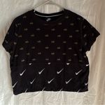 Nike  Womens Sportswear Metallic Allover Logo Cropped Tee Sz Large Black Gold Photo 1