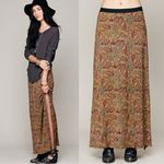 Free People  • Sashaying Maxi Skirt paisley print jersey knit maroon gold blue Photo 1