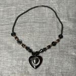 Black Hematite Beaded Necklace Heart Pendant Orange Silver Tone Accents Photo 11