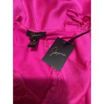 Japna  Hot Pink Satin Slip Midi Dress Spaghetti Straps Ruffle V Neck M Photo 4
