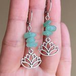 Handmade aventurine stone beads lotus flowers stainless steel dangle earrings💚 Photo 0