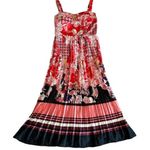 Dalia MacPhee Floral Pleated Printed Midi Dress Satin Sweetheart Size Medium Red Photo 0