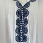 Stella & Dot  White/Navy Swim Cover Embroidered Lace Shirt, Tie Waist; size M Photo 1