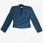 Vintage 80s Green Navy Houndstooth Retro Officecore Power Skirt Suit Set Size 4 Photo 4