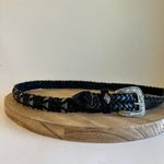Vintage 90s Black Woven Weaved Genuine Leather Silver Studded Belt Size Large Photo 4