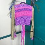 Women's Purple/Pink/Yellow 100%
Silk Long Sleeve Wrap Shirt Purple Photo 4