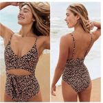Aerie  Wrap Full Coverage One Piece Swimsuit Medium Long Women’s Leopard 2369 Photo 1