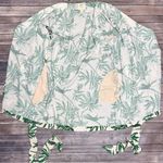 Emily McCarthy Pale Pink Green Tropical Leaves True Wrap Short Sleeve Dress XL Photo 10