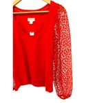 Maeve Anthropologie Red Knit Top Lace Crochet Balloon Sleeves Modern Chic M Size M Photo 1