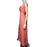 Amsale Women’s 6 Coral Peach Pink Silk Chiffon Ruffle Neckline Halter Dress Gown Orange Photo 3