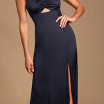 Lulus Renata Navy Blue Print Satin Maxi Dress Photo 0