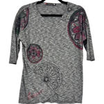 Desigual  Grey Lagenlook Short Sleeve Sweater Womens S Artsy Casual Photo 0