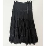 Lulumari Vintage Y2K Black Cotton Lace Insert Tiered Lined Boho Maxi Skirt Sz M Photo 1
