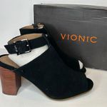 Vionic New  Kaia Women's Stacked Heel Sandal Black faux suede boot shoes 9 Photo 6