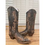 Tanner Mark Krackle Flor de Liz Embroidered Western Boots Brown Leather Sz 8 NIB Photo 6