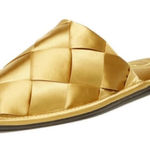 Sam Edelman Slipper Mules 6.5 Gold Slip On Round Toe Woven Satin Finish Shoes Photo 0