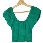 Free People We the Free Brighter Days Green Button Front Short Sleeve Crop Top Photo 2