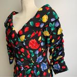 Vintage 80s Arnold Scaasi Boutique Couture Silk Floral Ruched Party Dress 12 Black Photo 1
