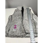 Coffee Shop Womans Large Sherpa Hooded Open Front Vest Black White Photo 5