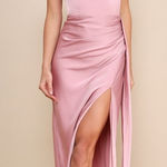Lulus NWT  Signature Elegance Rose Satin One-Shoulder Maxi Dress Bridesmaid Sz M Photo 0