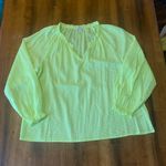 J.Crew  Blouse Large Bright Yellow w/ Swiss Dots Long Sleeve Elastic Wrist Vneck Photo 0