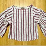 Listicle Ladies small vertical striped 3/4 bell sleeved top blush pink/greyish white Photo 0