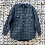 Vintage Dark Green Blue Plaid Flannel Quilted Long Sleeve Shirt Shacket MEDIUM Photo 1