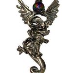 Dragon Pendant With Rainbow Crystal Accent Silver Tone Winged 2.25" tall Photo 0