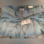 ZARA Denim mini skirt with double belt and box pleats Photo 4