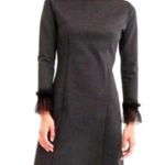 J.Crew Longsleeve Grey Sheath Drews with Black Velvet Tulle Cuffs Size Medium Photo 0