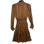 MILA MAE NWT Brown Shadow Stripe Ruffle scarf neck short dress XS Photo 2