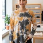 Sweet Romeo  Women's Yellow Tie Dye Thermal Thumbhole Long Sleeve Shirt Size S Photo 0