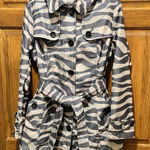 Jones New York  Zebra Print Button Up Trench Coat - Size Medium Photo 0