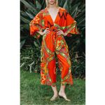 Rhode Resort Blake Printed Wide Leg Jumpsuit Red Tropical Pattern AOP size Large Photo 1