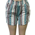 Briggs New York Linen Blend Briggs Teal Multi Color Striped Pull On Pocket Shorts Womens Small Photo 1