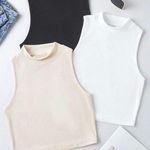 3 Pack Mock Neck Ribbed Crop Tank Tops Women’s Sz M NWOT Black, White & Cream Size M Photo 0