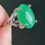 Women green jade S925 silver ring size 7.5 Photo 5