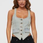 LIONESS NYC faded Denim Halter Top Photo 0