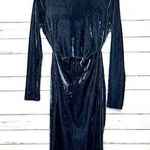 Pretty Little Thing Velvet Midi Dress Long Sleeve Blue Size 12 Photo 0