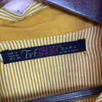 ZARA  TRF Button Front Shirt Striped Elbow Patches Medium Yellow White Oxford Photo 8