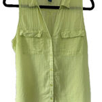 Old Navy  Linen Cotton Blend Semi Sheer Lime Green Sleeveless Crinkle Gauze Top L Photo 0