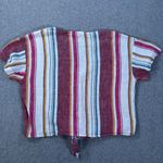 Vanilla Star Jeans Vanilla Star Linen Blend Knotted Top Women's Large Striped Short Sleeve V-Neck Photo 7